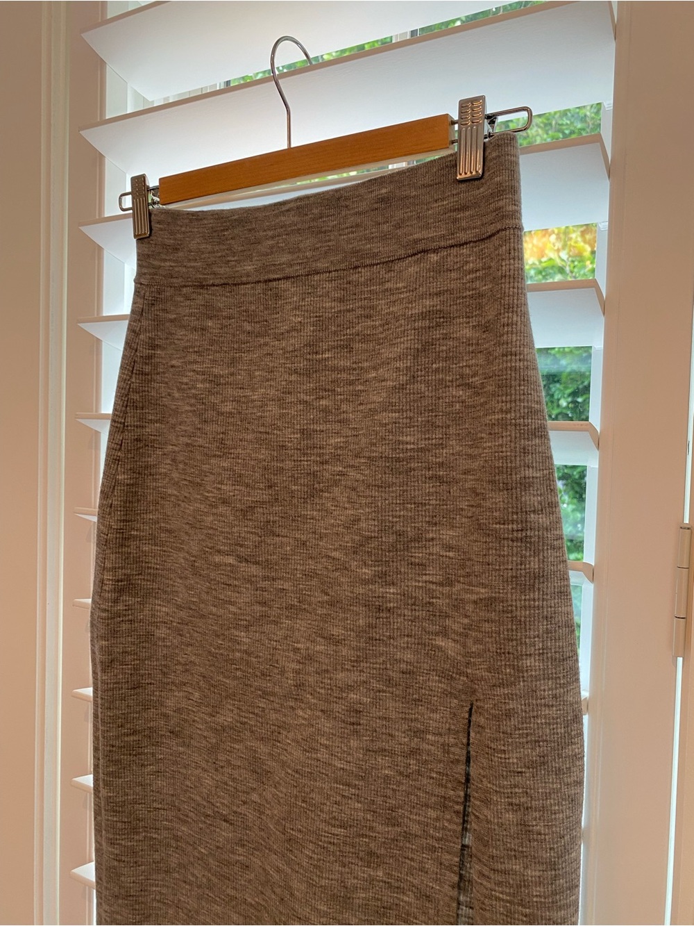 Babaton Gray Knit Midi Skirt with Side Slit Size Medium wool blend - Picture 3 of 3